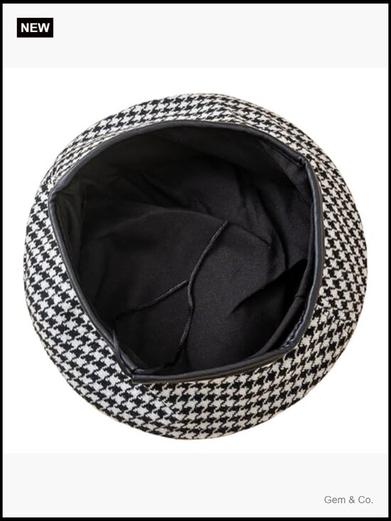 Houndstooth Newsboy Hat - Adjustable Drawstring Beret main image 4
